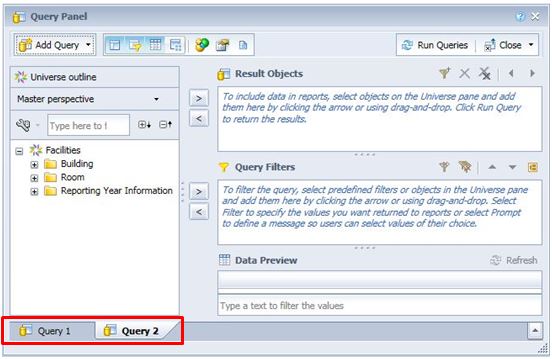 Screenshot of InfoView showing the appearance of a blank second query
