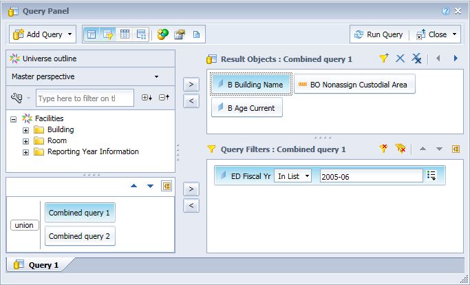 Screenshot of InfoView showing the first combined query