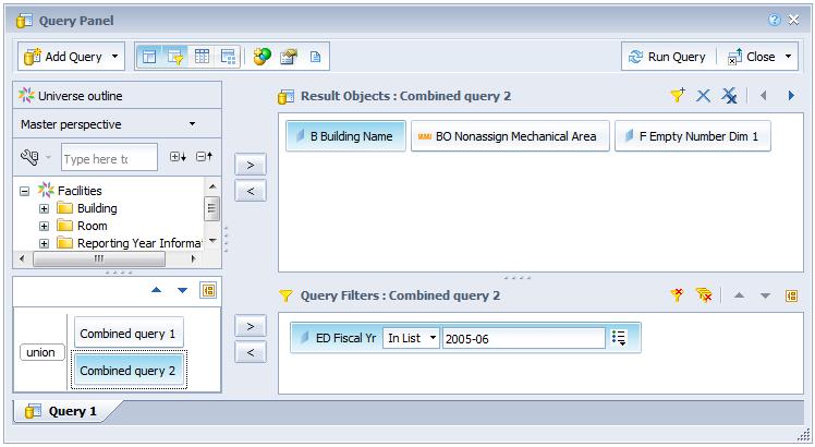 Screenshot of InfoView showing the completed second combined query
