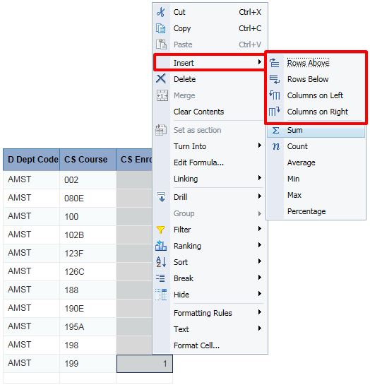 Screenshot of InfoView showing location of insert in right-click menu