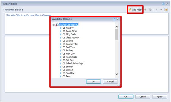 Screenshot of InfoView showing the add filter button location and pop-up window