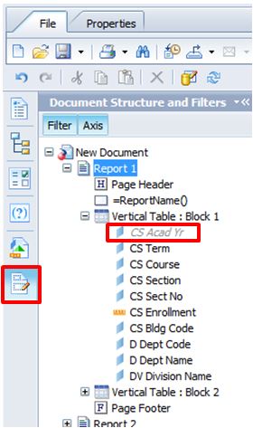 Screenshot of InfoView document structure showing hidden column