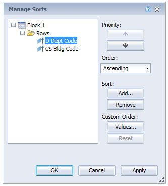 Screenshot of Manage Sorts panel in InfoView
