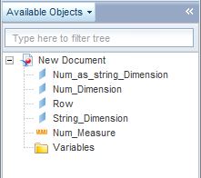 Screenshot of InfoView Available Objects data palette showing imported object types